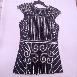 Flapper Gatsby 20's vintage style black silver sequin knit top, size S